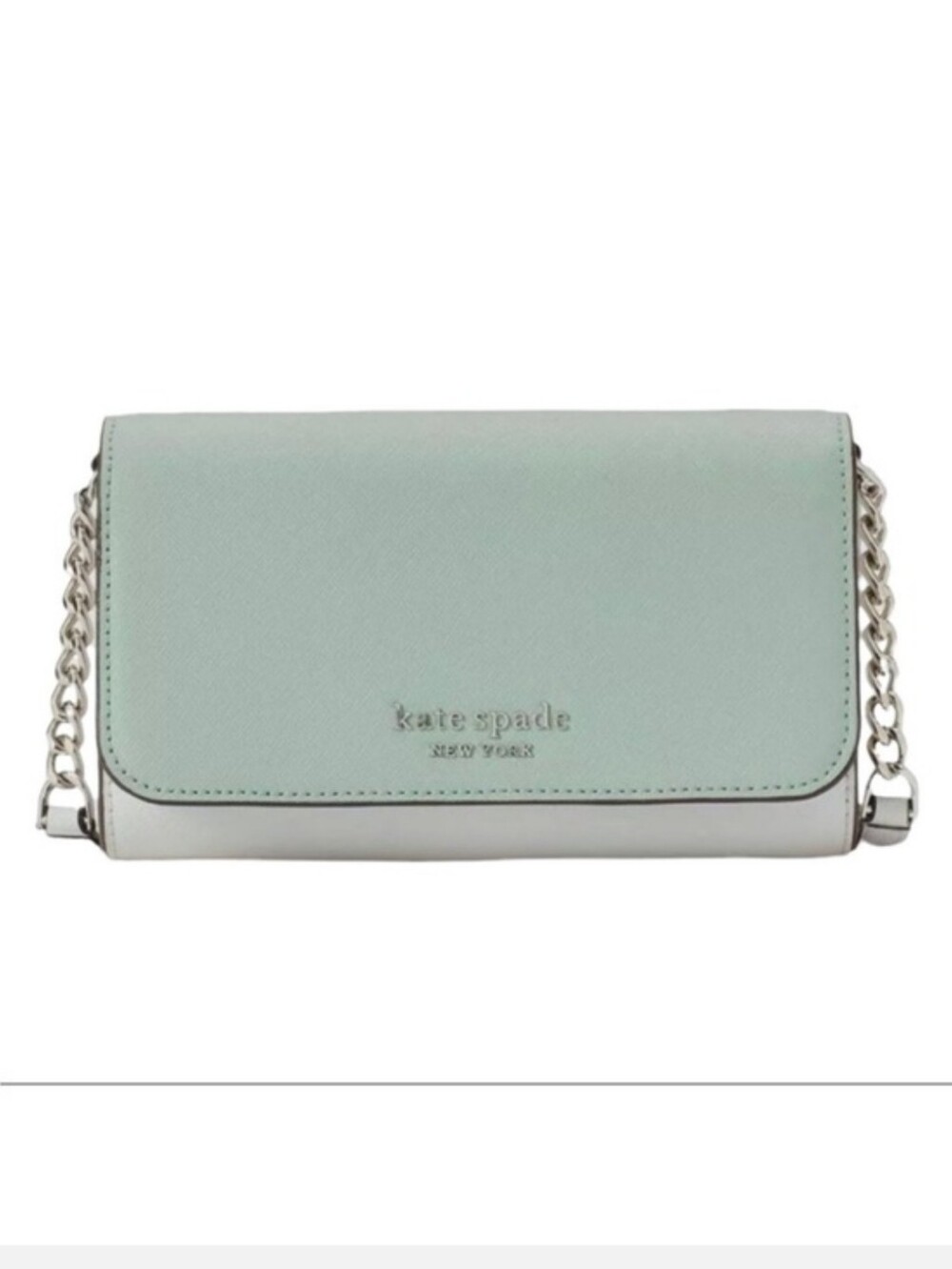 Kate Spade Seafoam Green & White Cameron Leather Flap Crossbody EUC
